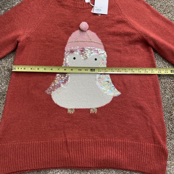 LC LAUREN CONRAD Burnt Red Sequin Penguin Holiday Sweater X-Large NEW - Picture 9 of 11